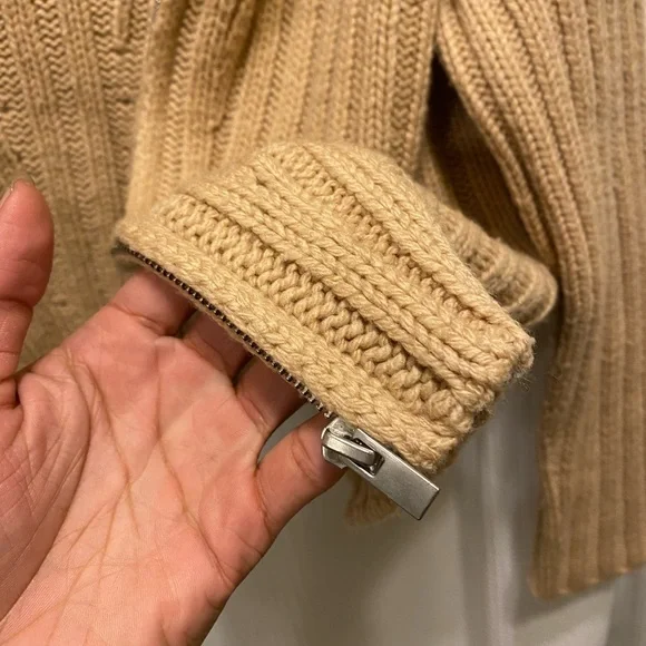 Vince Rib Transfer Wool Cashmere Zip Up Fisherman Sweater Chamois Beige L - Picture 5 of 10
